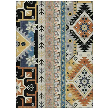 9' X 12' Black Ivory And Copper Aztec Washable Indoor Outdoor Area Rug