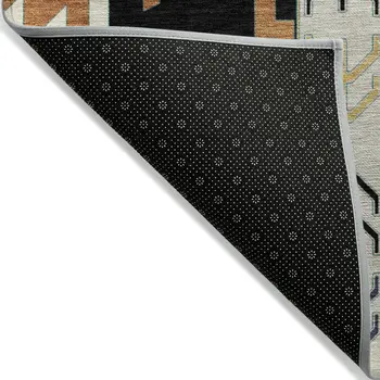 9' X 12' Black Ivory And Copper Aztec Washable Indoor Outdoor Area Rug