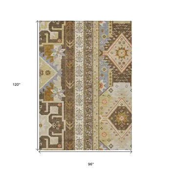 8' X 10' Brown Beige And Ivory Aztec Washable Indoor Outdoor Area Rug