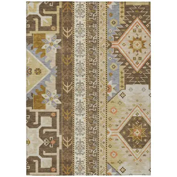 8' X 10' Brown Beige And Ivory Aztec Washable Indoor Outdoor Area Rug