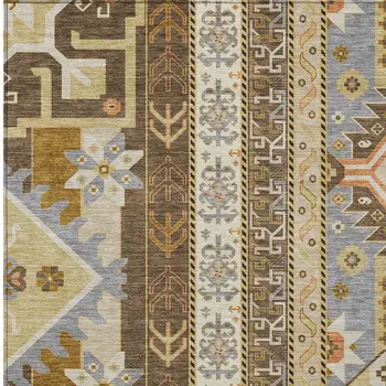 8' X 10' Brown Beige And Ivory Aztec Washable Indoor Outdoor Area Rug