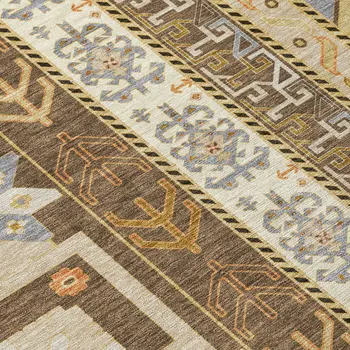 8' X 10' Brown Beige And Ivory Aztec Washable Indoor Outdoor Area Rug