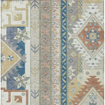 3' X 5' Ivory Blue And Brown Aztec Washable Indoor Outdoor Area Rug