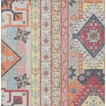 3' X 5' Linen Pink And Yellow Aztec Washable Indoor Outdoor Area Rug