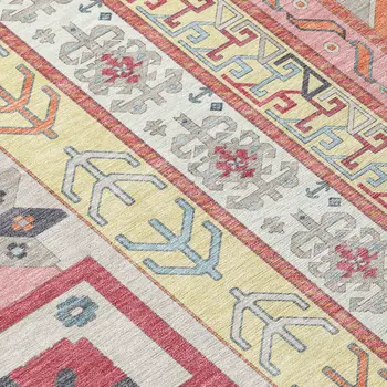 3' X 5' Linen Pink And Yellow Aztec Washable Indoor Outdoor Area Rug