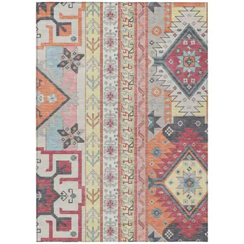 8' X 10' Linen Pink And Yellow Aztec Washable Indoor Outdoor Area Rug