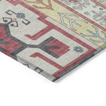 8' X 10' Linen Pink And Yellow Aztec Washable Indoor Outdoor Area Rug