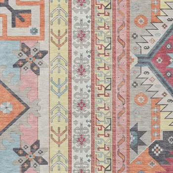 8' X 10' Linen Pink And Yellow Aztec Washable Indoor Outdoor Area Rug