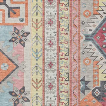 9' X 12' Linen Pink And Yellow Aztec Washable Indoor Outdoor Area Rug