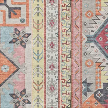 10' X 14' Linen Pink And Yellow Aztec Washable Indoor Outdoor Area Rug