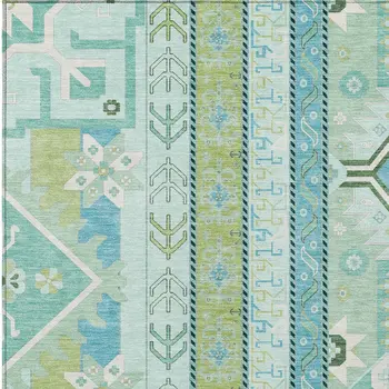 3' X 5' Mint Green Blue And Ivory Aztec Washable Indoor Outdoor Area Rug