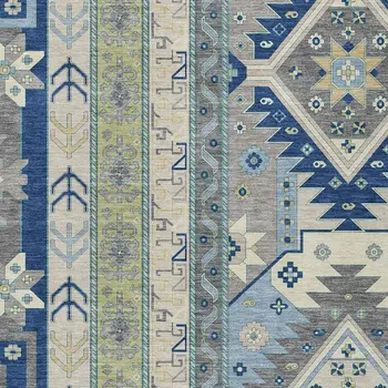 3' X 5' Navy Blue Green And Gray Aztec Washable Indoor Outdoor Area Rug