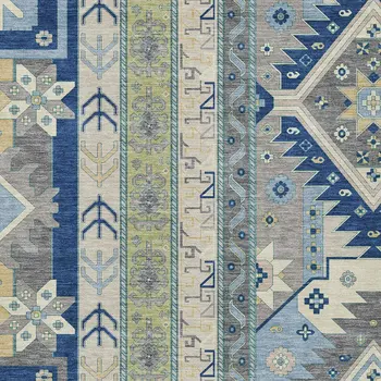8' X 10' Navy Blue Green And Gray Aztec Washable Indoor Outdoor Area Rug