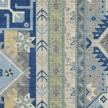 10' X 14' Navy Blue Green And Gray Aztec Washable Indoor Outdoor Area Rug