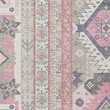 3' X 5' Pink Gray And Ivory Aztec Washable Indoor Outdoor Area Rug