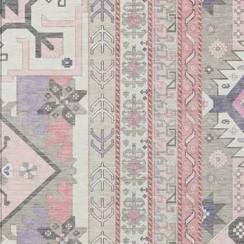 8' X 10' Pink Gray And Ivory Aztec Washable Indoor Outdoor Area Rug