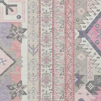 9' X 12' Pink Gray And Ivory Aztec Washable Indoor Outdoor Area Rug