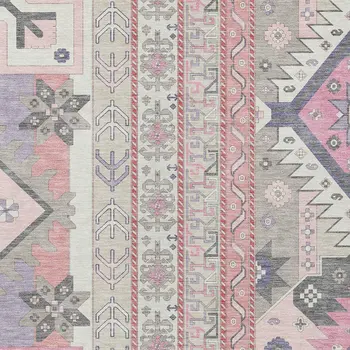 10' X 14' Pink Gray And Ivory Aztec Washable Indoor Outdoor Area Rug