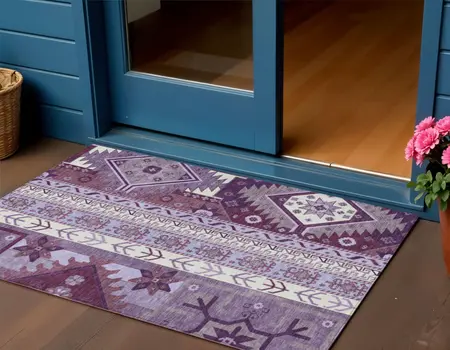 3' X 5' Purple Lavender And Ivory Aztec Washable Indoor Outdoor Area Rug