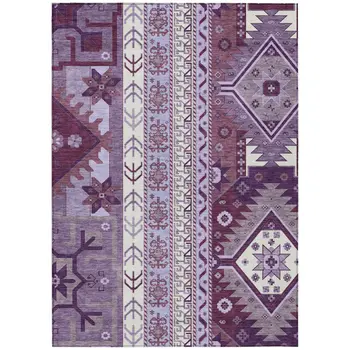 3' X 5' Purple Lavender And Ivory Aztec Washable Indoor Outdoor Area Rug