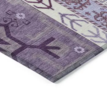 9' X 12' Purple Lavender And Ivory Aztec Washable Indoor Outdoor Area Rug