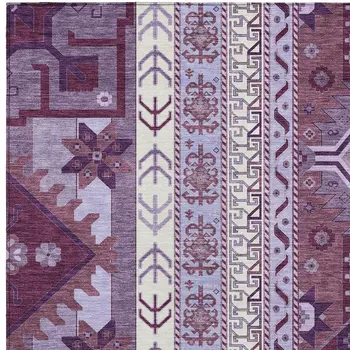 9' X 12' Purple Lavender And Ivory Aztec Washable Indoor Outdoor Area Rug