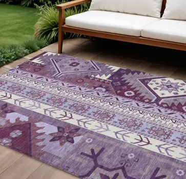 10' X 14' Purple Lavender And Ivory Aztec Washable Indoor Outdoor Area Rug