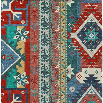 3' X 5' Red Pink And Teal Blue Aztec Washable Indoor Outdoor Area Rug