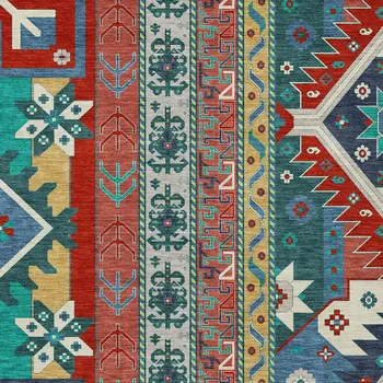 10' X 14' Red Pink And Teal Blue Aztec Washable Indoor Outdoor Area Rug