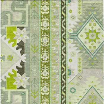 5' X 8' Sage Olive Green And Ivory Aztec Washable Indoor Outdoor Area Rug