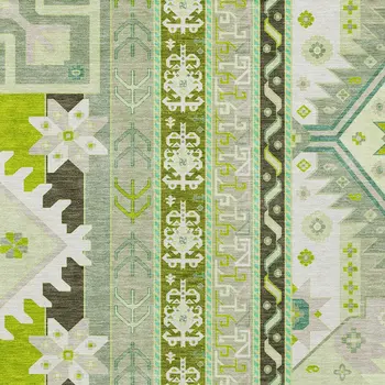 5' X 8' Sage Olive Green And Ivory Aztec Washable Indoor Outdoor Area Rug