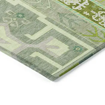 8' X 10' Sage Olive Green And Ivory Aztec Washable Indoor Outdoor Area Rug