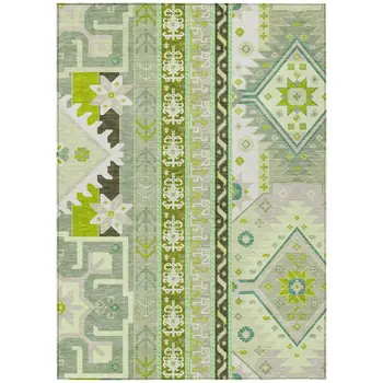 9' X 12' Sage Olive Green And Ivory Aztec Washable Indoor Outdoor Area Rug