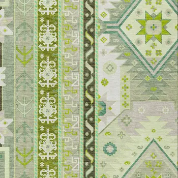 9' X 12' Sage Olive Green And Ivory Aztec Washable Indoor Outdoor Area Rug