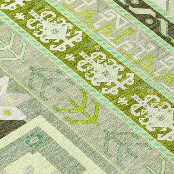 9' X 12' Sage Olive Green And Ivory Aztec Washable Indoor Outdoor Area Rug