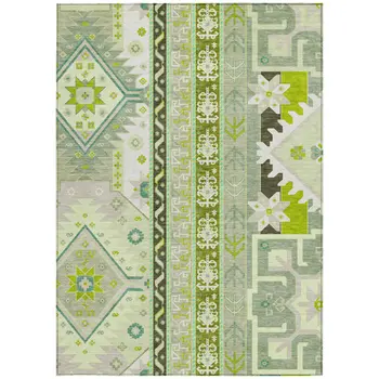 10' X 14' Sage Olive Green And Ivory Aztec Washable Indoor Outdoor Area Rug