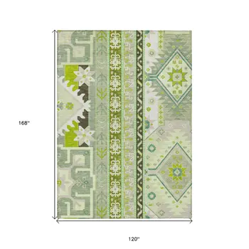 10' X 14' Sage Olive Green And Ivory Aztec Washable Indoor Outdoor Area Rug