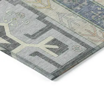 5' X 8' Silver Beige And Gold Aztec Washable Indoor Outdoor Area Rug