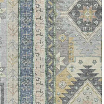 5' X 8' Silver Beige And Gold Aztec Washable Indoor Outdoor Area Rug