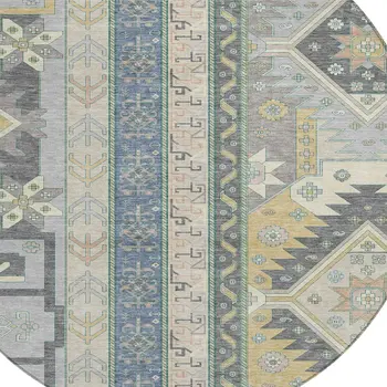 8' Silver Beige And Gold Round Aztec Washable Indoor Outdoor Area Rug