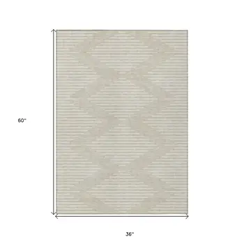 3' X 5' Beige And Ivory Geometric Washable Indoor Outdoor Area Rug