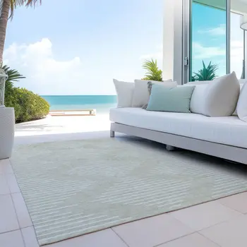 5' X 8' Beige And Ivory Geometric Washable Indoor Outdoor Area Rug