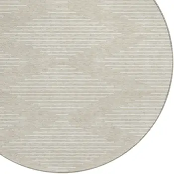 8' Beige And Ivory Round Geometric Washable Indoor Outdoor Area Rug