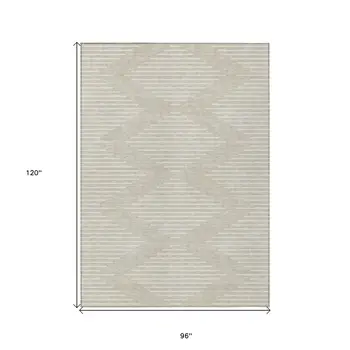 8' X 10' Beige And Ivory Geometric Washable Indoor Outdoor Area Rug
