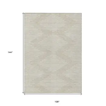 9' X 12' Beige And Ivory Geometric Washable Indoor Outdoor Area Rug
