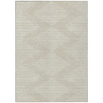 9' X 12' Beige And Ivory Geometric Washable Indoor Outdoor Area Rug