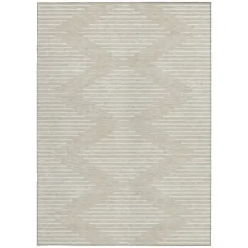 10' X 14' Beige And Ivory Geometric Washable Indoor Outdoor Area Rug