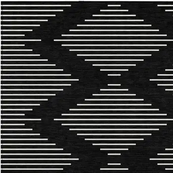 3' X 5' Black And Ivory Geometric Washable Indoor Outdoor Area Rug