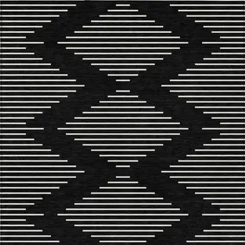 5' X 8' Black And Ivory Geometric Washable Indoor Outdoor Area Rug