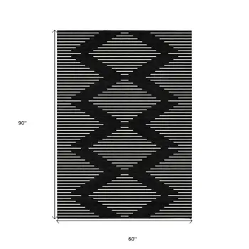 5' X 8' Black And Ivory Geometric Washable Indoor Outdoor Area Rug